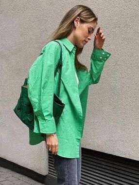 Frankie Shop Melody Kelly Green Collared Button-Up M/L